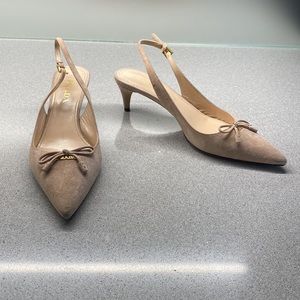 Prada nude suede kitten heel slingback pumps size  7.5